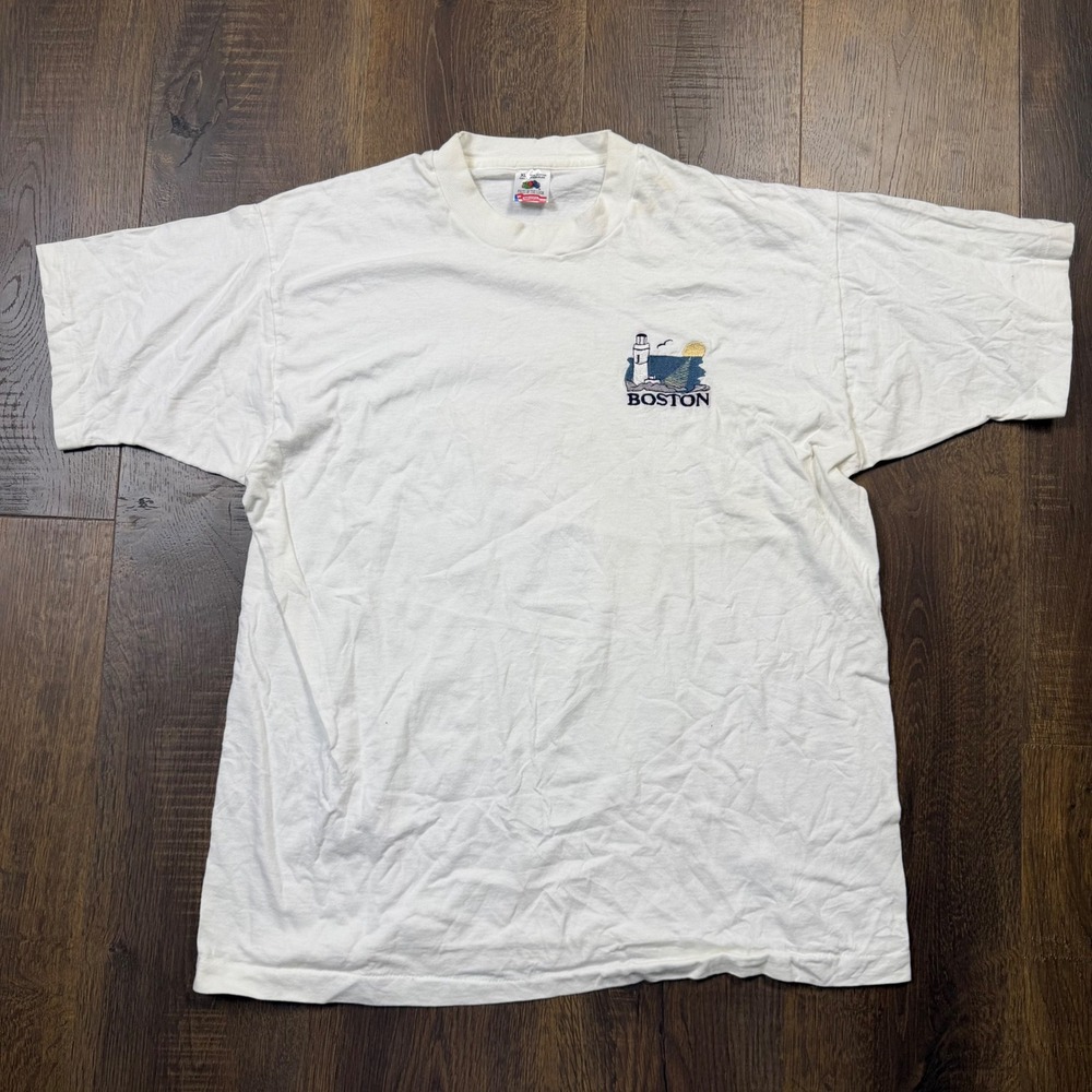 Vintage 80s 90s Boston Lighthouse White T-Shirt Single Stitch